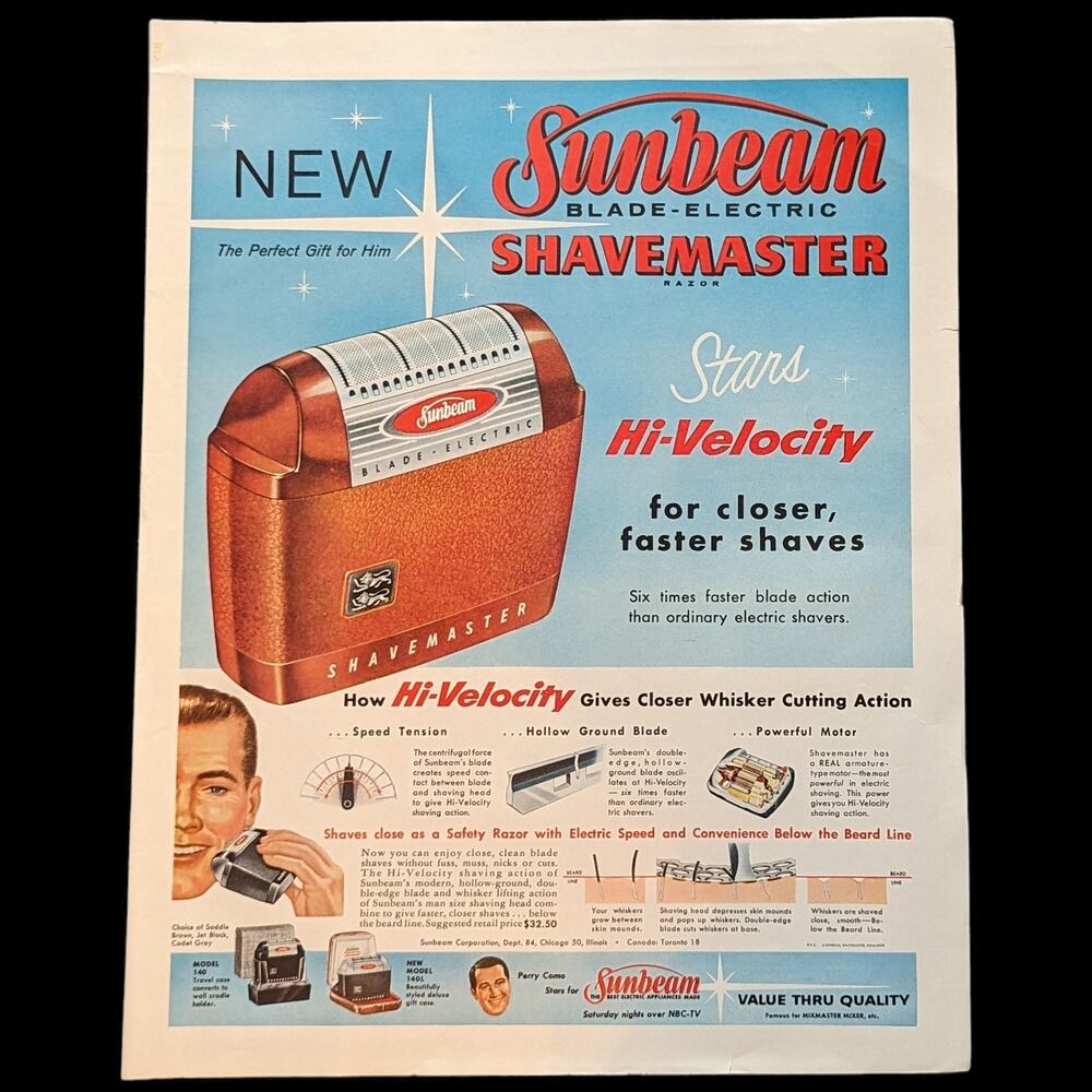 Vintage Print Ad 1958 Sunbeam Shavemaster